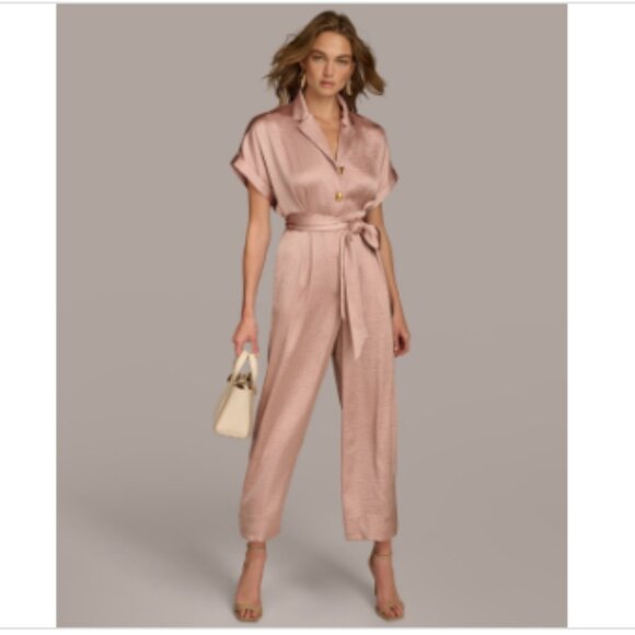 DONNA KARAN/G-III APPAREL GROUP Pants - Donna Karan New York Women's Belted Jumpsuit - Rose
